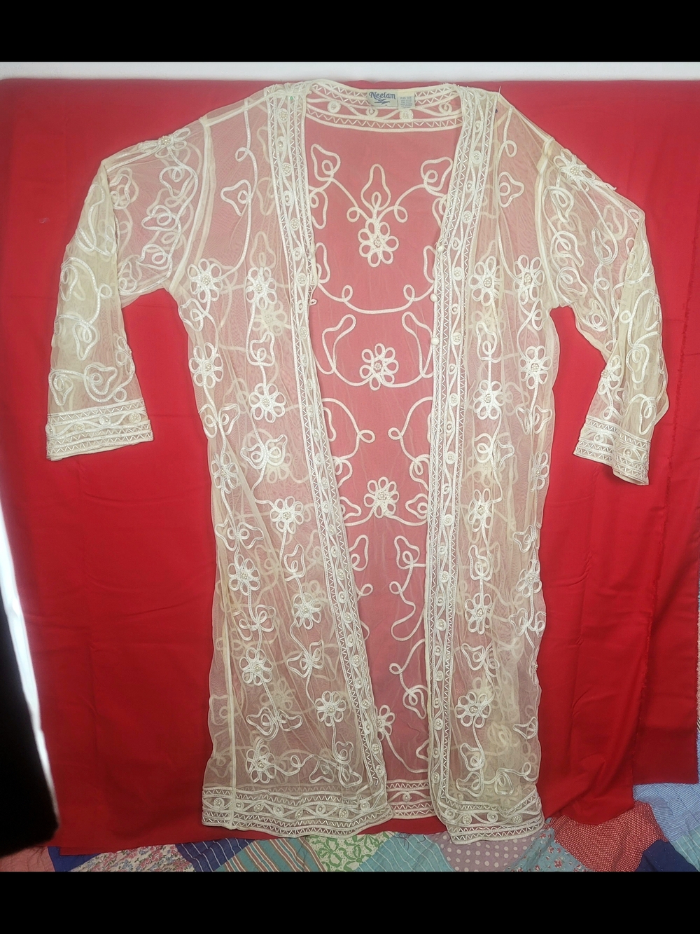 Sheer Embroidered Ivory Kimono Robe - Women's Cover-Up